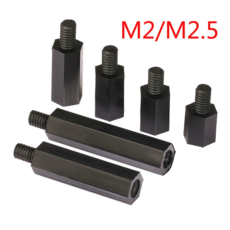 50pcs M2/M2.5*L+6mm Black Spacing Screw Hex Plastic Pillar Screw For PCB Motherboard Fixed Nylon Standoff Spacer