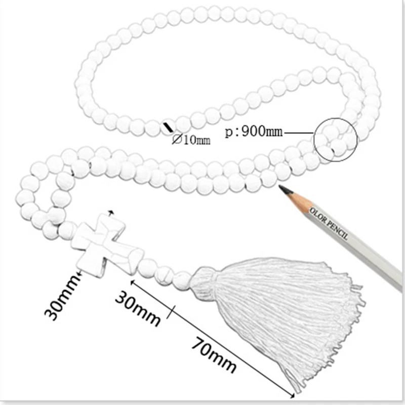 Женское длинное ожерелье в богемном стиле белый бирюзовый крест с деревянными