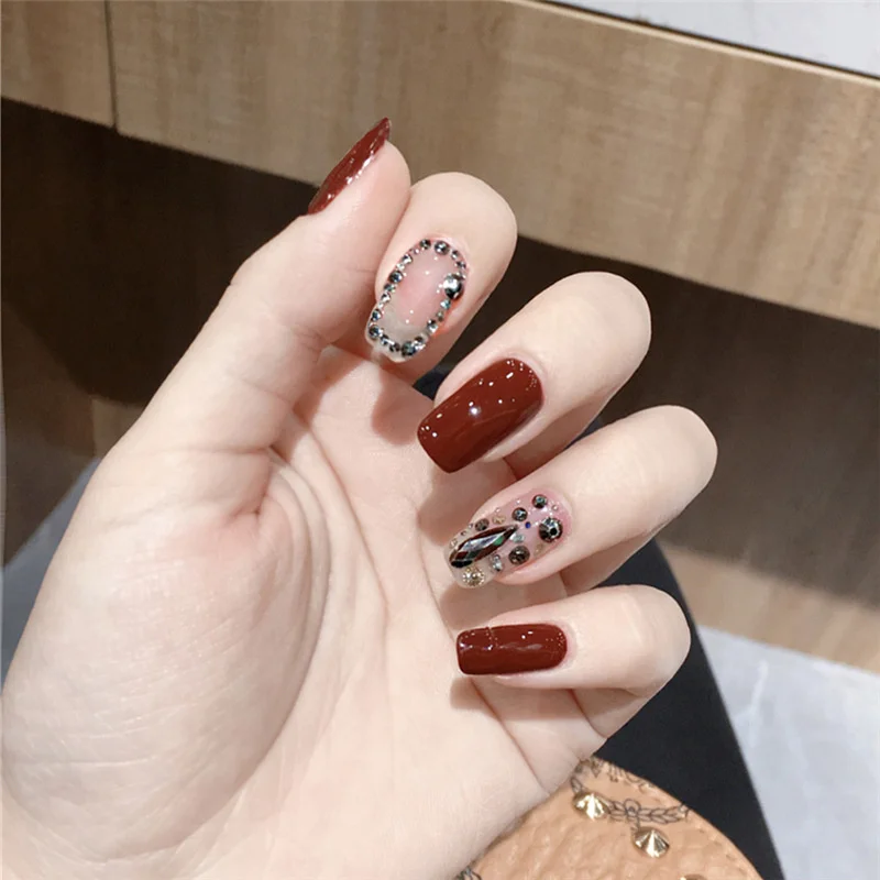 

Red Water Drop Fake Nail Sheet Wearing Nail Sticker Finish Nail Sheet 24 Piece Nail Sticker наклейки на ногти накладные ногти