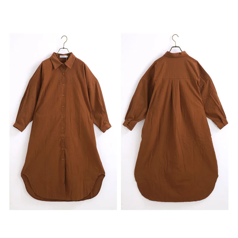 

2021 Spring Autumn Long Sleeve Shirt Dress Korean Chic Solid Black White Oversized Midi Office Lady Casual Work Wear Dresses