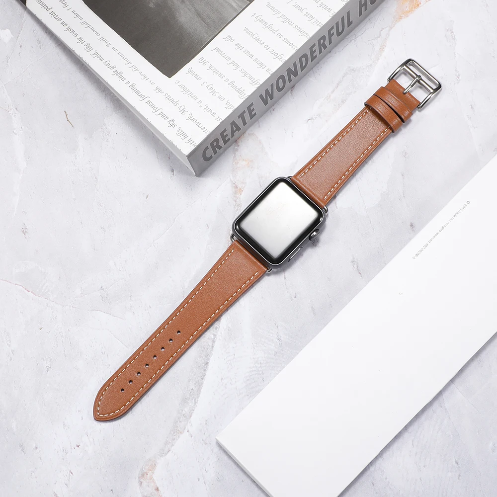 Кожаный ремешок для Apple Watch Band 44 мм 40 42 38 одинарный и двойной браслет iwatch Series 6 se 5 4