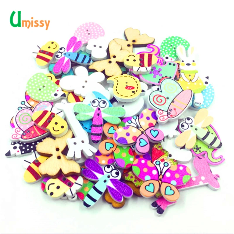 Деревянные кнопки для скрапбукинга 50 шт. пуговицы с изображениями животных