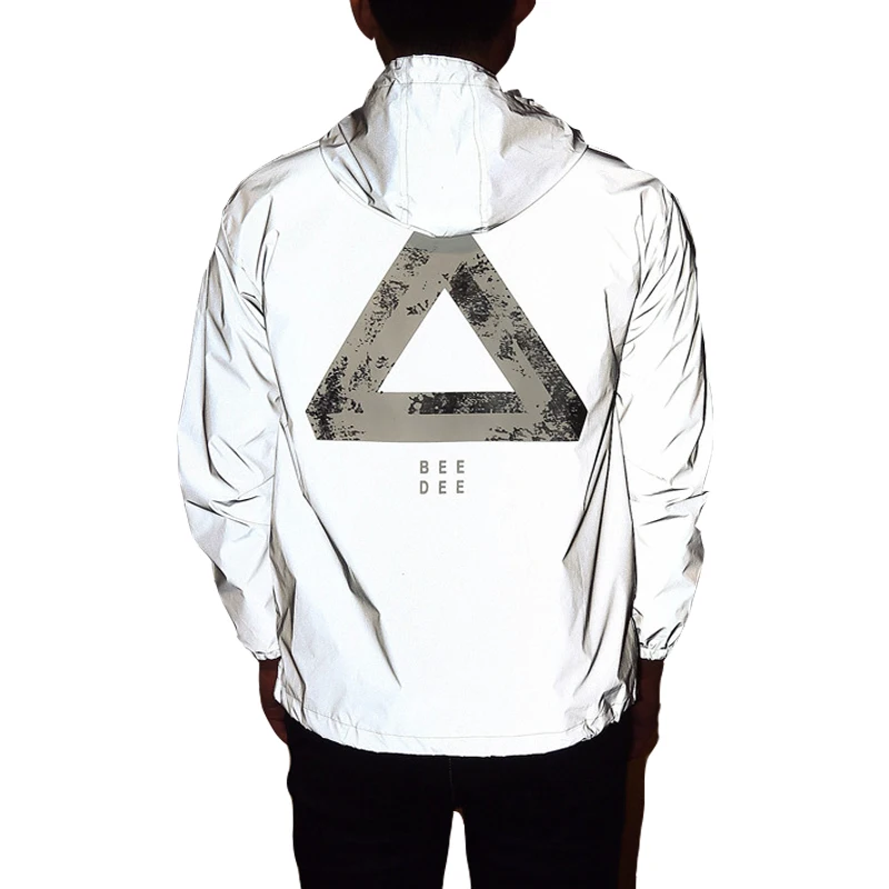 Светоотражающая ветровка мужская куртка с капюшоном весенняя большого размера