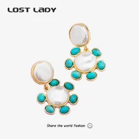 lost lady turquoises stone circle dangle earrings bohemian pave beaded handmade earring for women party jewelry accessories