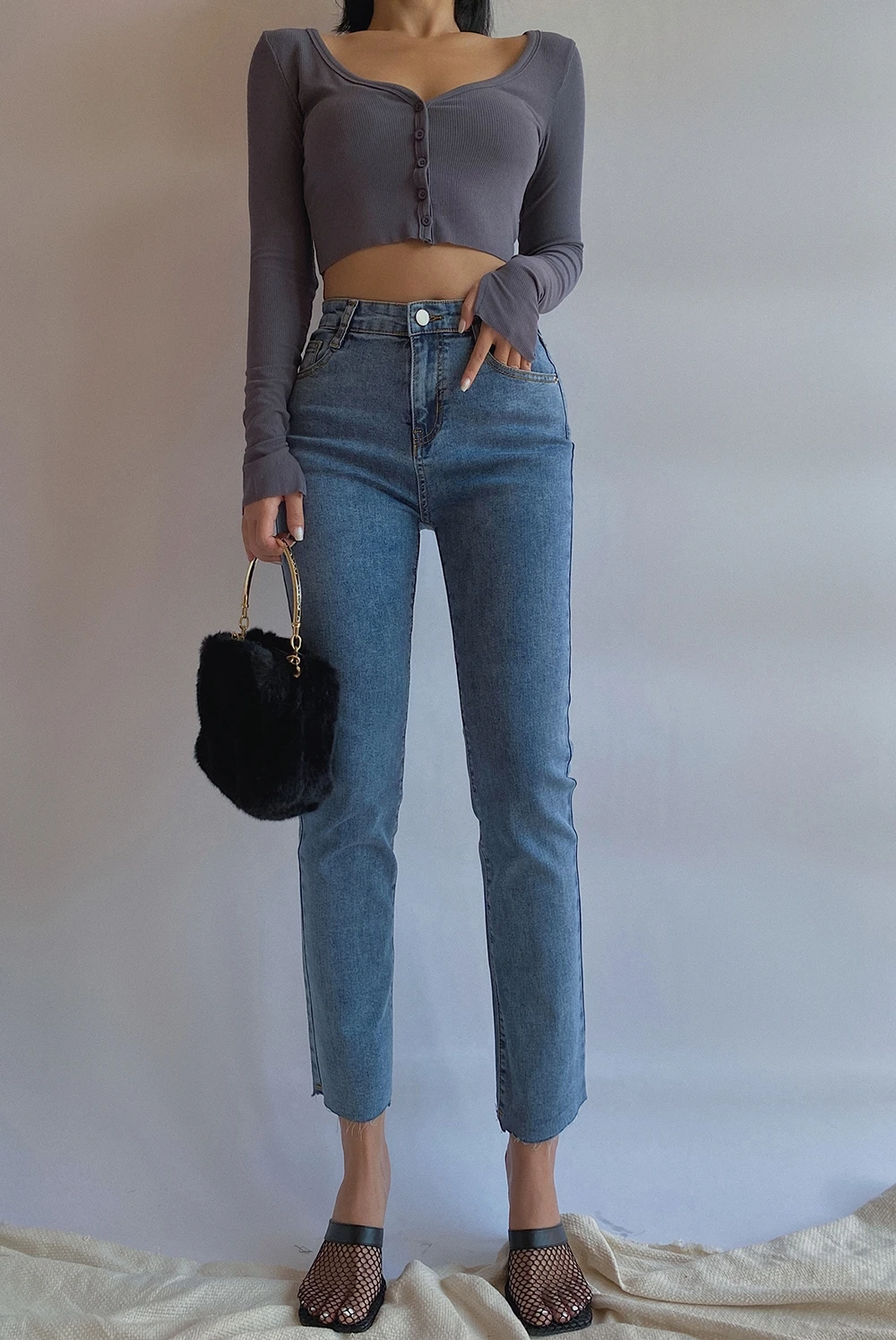 

TVVOVVIN Women's Jeans 2020 Autumn New High Waist Slim Slimming High Stretch Tight Burrs Ankle-length Pants Women ZJEQ