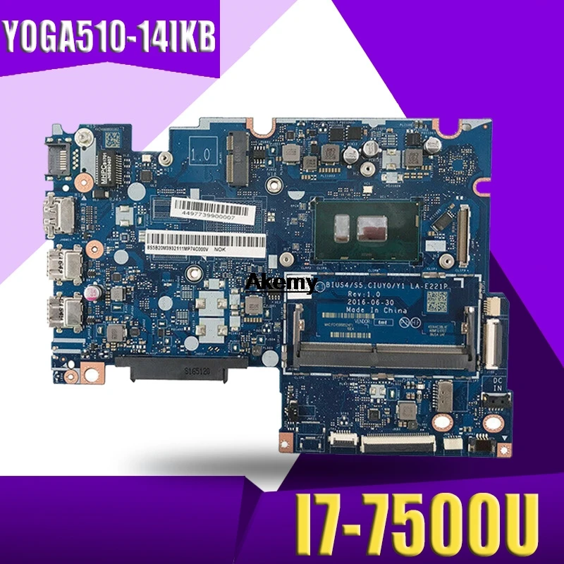 

Для For Lenovo Yoga I7-7500U 510-14IKB материнская плата для ноутбука процессор DDR4 5B20M39321 BIUS4/S5 CIUY0/Y1 LA-E221P totalmente Testado
