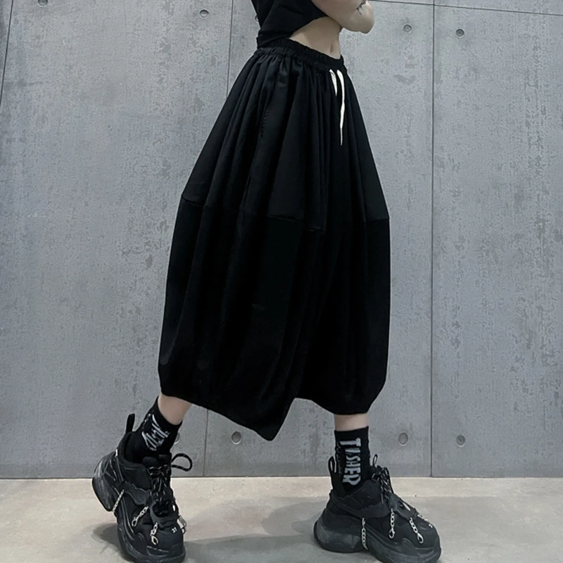 [EAM] High Elastic Waist Gray Pleated Wide Leg Trousers New Loose Fit Pants Women Fashion Tide Spring Autumn 2021 1DD7937