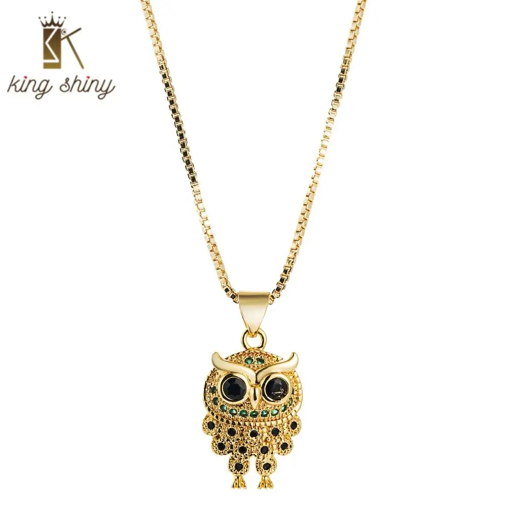 

Charming Fashion Owl Pendant Copper Necklace for Lady Vintage Gold Color Zirconia Cute Eagle Statement Designer Pandora Necklace
