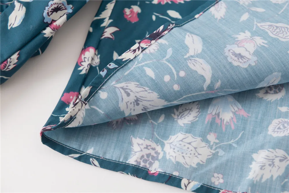 

Pleated Shoulder Pad O-neck Top Shirt Women Green Blouse Retro Floral Print Long-sleeved Stitching