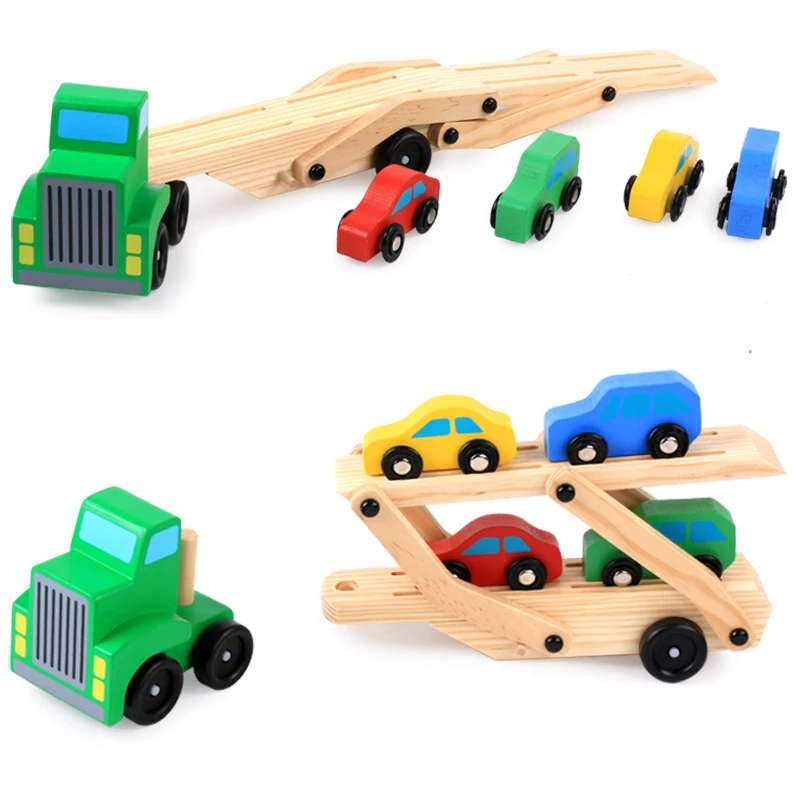 5pcs Wooden Double Decker Truck Toy Transport Carrier + 4 Cars Simulation Car Model for Children Kids Birthday Gifts | Игрушки и хобби