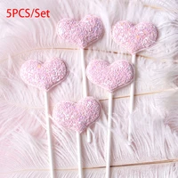 5pcs mini heart cupcake toppers birthday cake topper decorating picks kids birthday wedding party decoration baby shower favors
