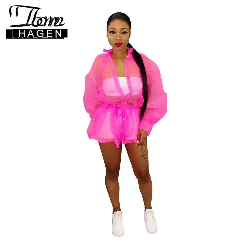 Женская прозрачная блузка Tom Hagen элегантная тонкая с рукавами фонариками большие