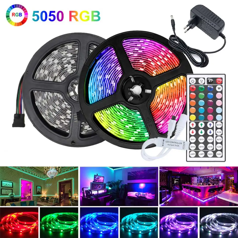 

5m 10m 15m 20m LED Strip 5050 RGB Strip LED Light Flexible Ribbon Stripe DC 12V RGB Diode Tape 44key IR Controller Adapter