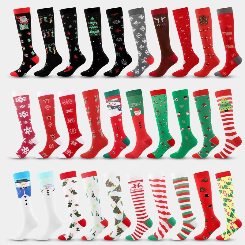 

Compression Stockings Women Soccer Sports HIGH SOCK Christmas Santa Tree Colorful Thermal Thigh High Unisex Knee Socks