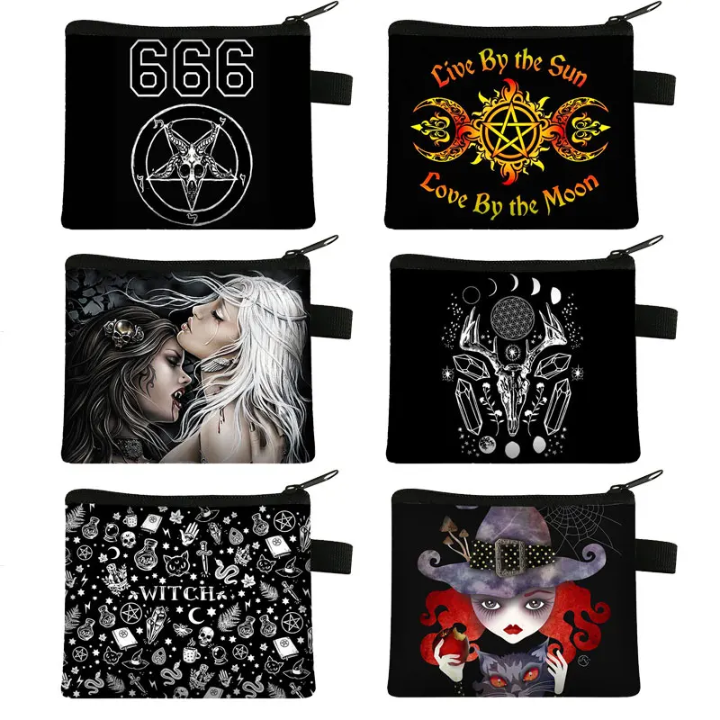 Witch / Voodoo / Wicca Print Women Wallet Witchcraft / Black Cat Boys Girls Coin Puse Ladies Card and Key Holder Coin Bags