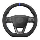 Чехол рулевого колеса автомобиля Синий Маркер, мягкая черная замша для Seat Leon Cupra R 2013-2019 Ibiza Cupra 2016-2019 Ateca FR 2016-2019