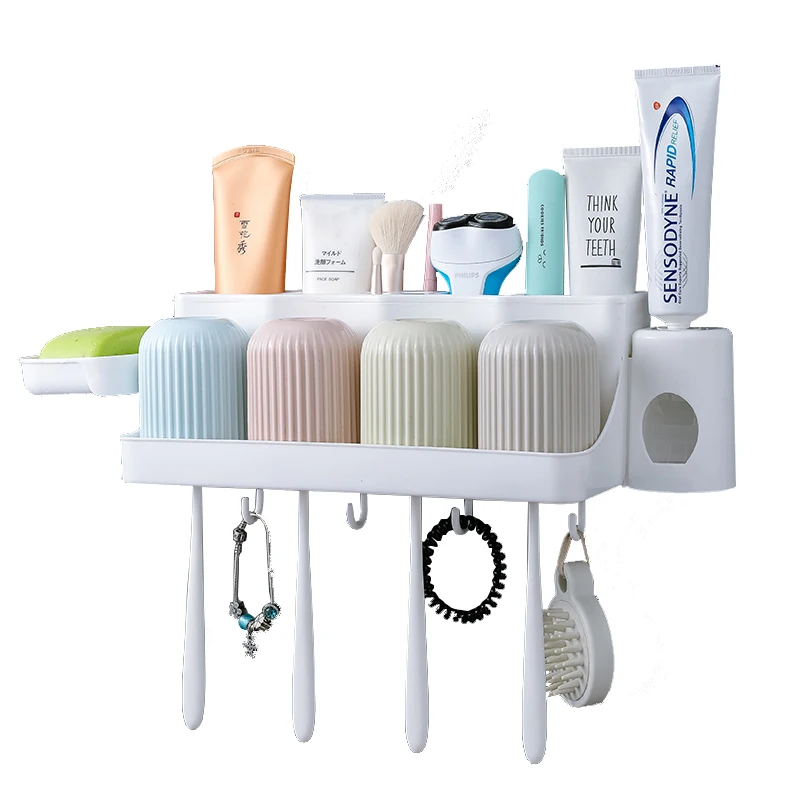

1PCS Toothbrush Holder In Toilet, Wall Mounted Non Perforated Multi-functional Mouthwash Holder Set Toothbrush Cup
