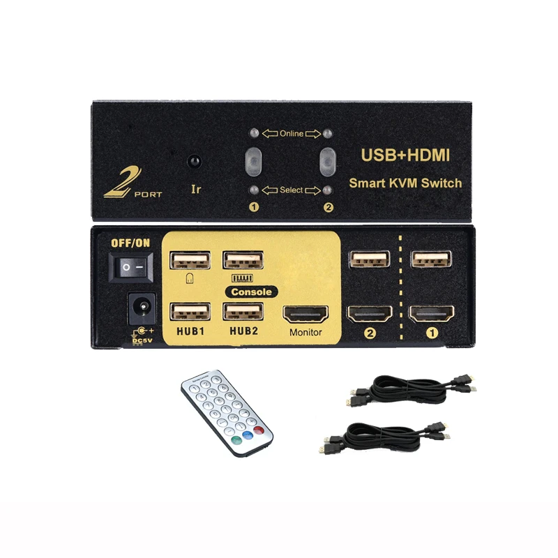 2 порта KVM переключатель HDMI совместимый сплиттер в 1 дистанционного управления USB