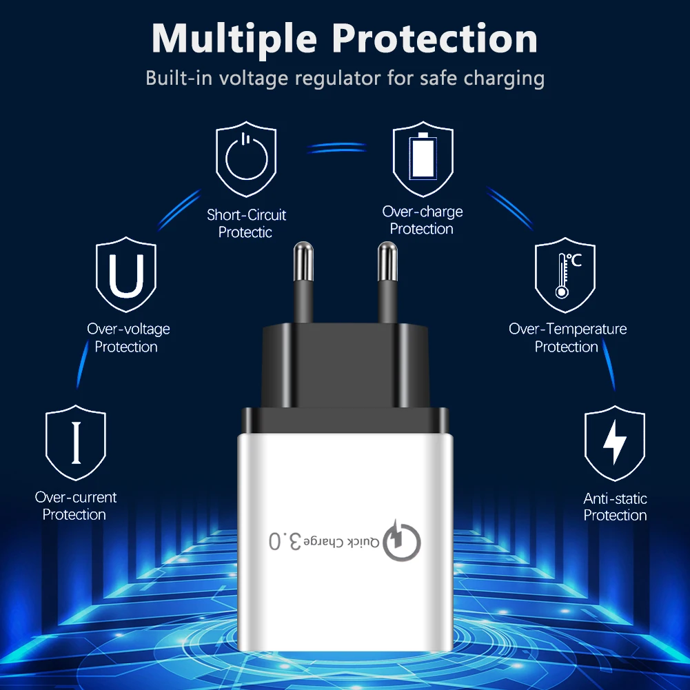 АБС-пластик 3 USB-порта быстрая зарядка 0 зарядное устройство для телефона вилка