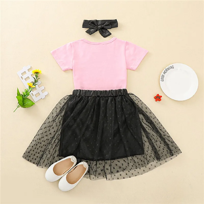 

Baby Girls Outfits Two Piece Suit Unique Letter Short-sleeved T-shirt and Fashion Polka Dot Short Gauze Skirt Summer