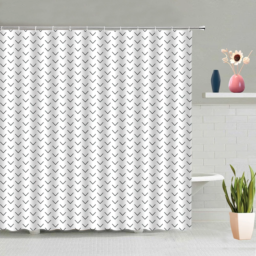 

Bathtub Decoration Solid Color Simple Striped Background Pattern Bathroom Partition Screen Waterproof Polyester Fabric With Hook