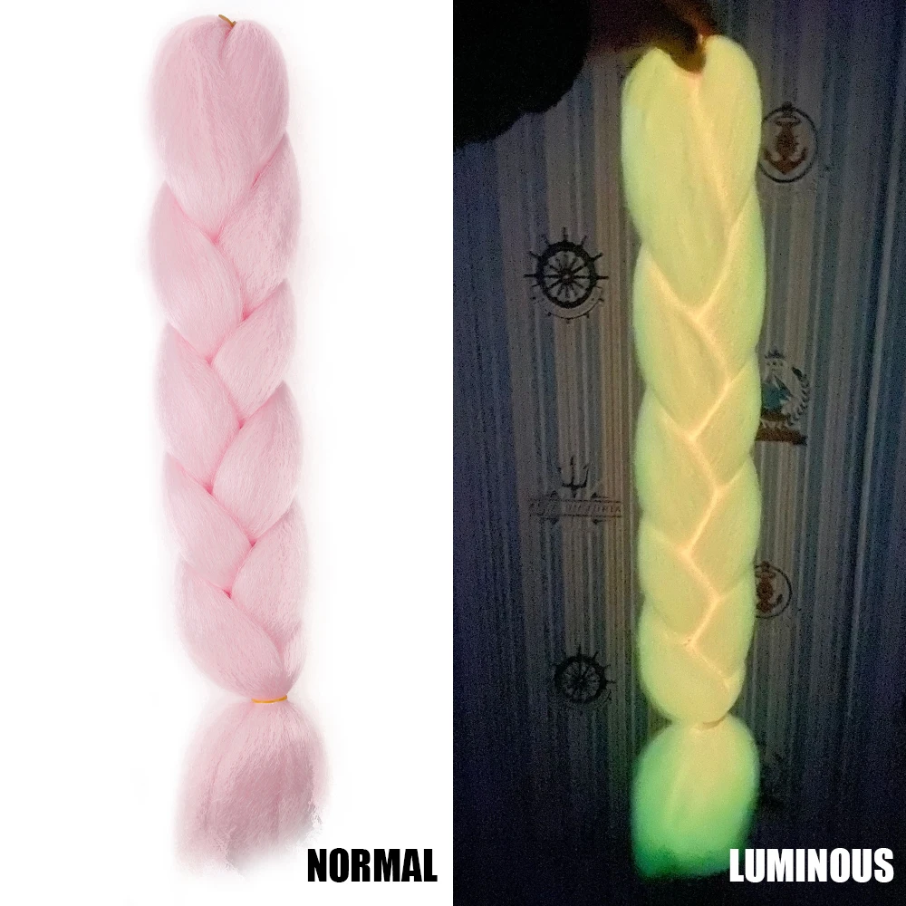 Neon Glowing Hair Florescent Light Braiding Hair Synthetic Jumbo Braids Shining Hair in the Darkness 24inch 100g kanekalon - Цвет: #2