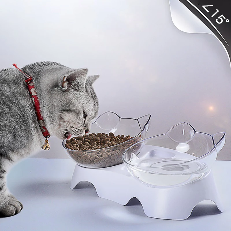 

New Plastic Double Pet Bowl For Dogs Puppy Cats Food Water Feeder Pets Feeding Dishes Dog Bowls Protect Cervical Vertebra Tilt