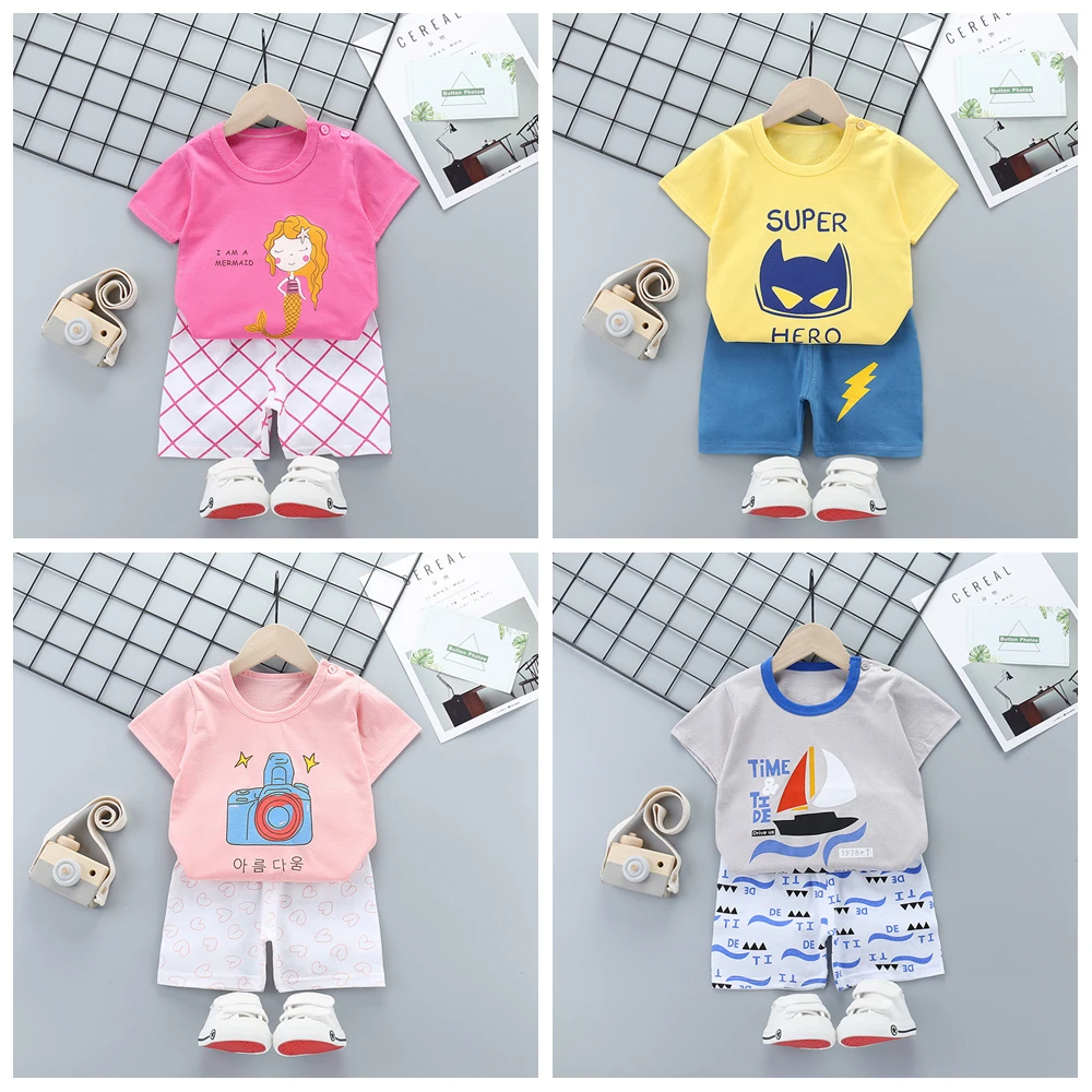 

Sanlutoz Summer Baby Clothing Sets Unisex Cute Cartoon Toddler Outfits Sets Short Sleeve Tops + Shorts 2pcs