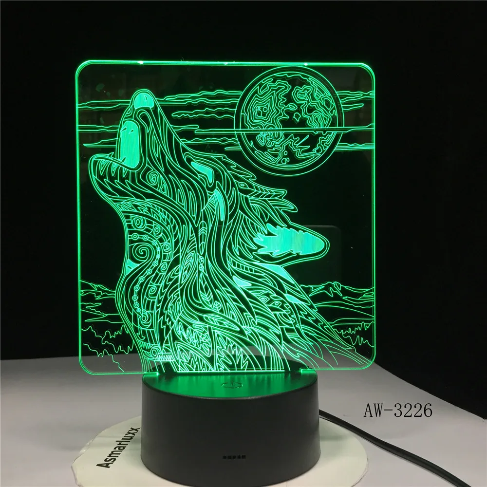 

3D-3226 Full-moon Night Howl Wolf 3D LED Acrylic RGB Night Light USB Touch Control Home Kids Desk Lamp Child Christmas Gift