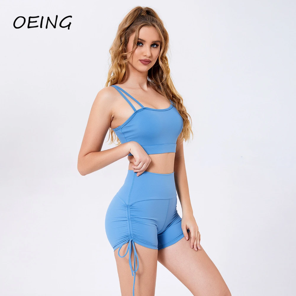 

Summer Sexy Tights Gym Sets Workout Yoga Clothes Women's Biker Shorts 2 Piece Set Bandage Jogging Suits