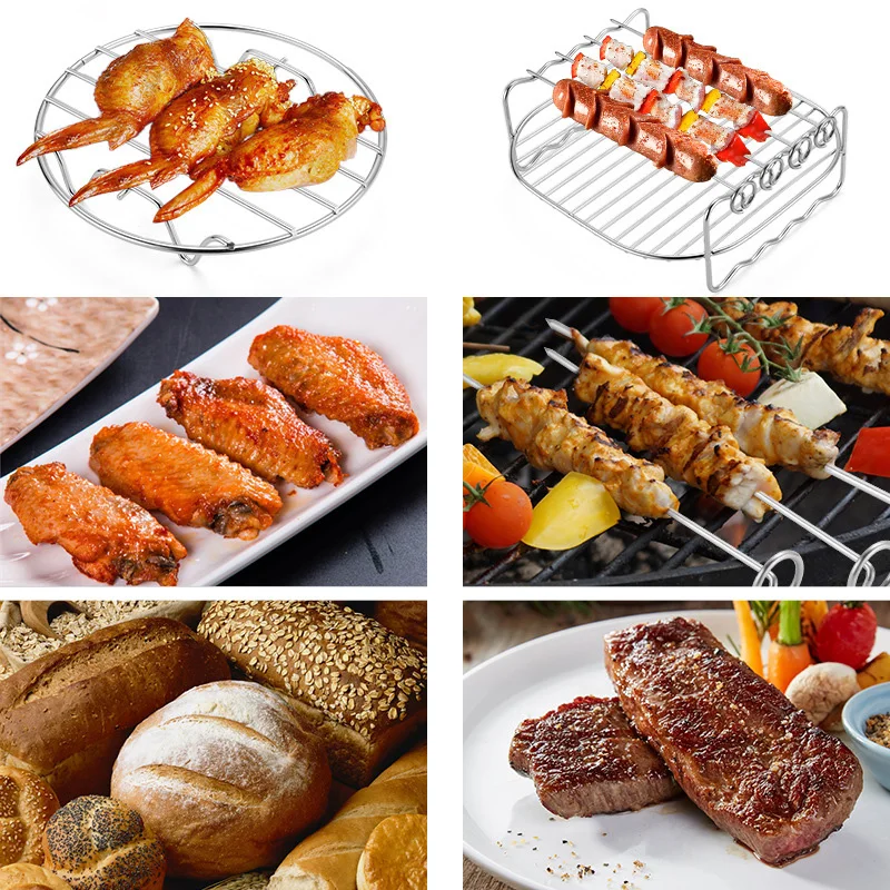 

Hot sale Air Fryer Accessories Air Fryer Rack Set of 3 Multi-purpose 7 Inch Double Layer Rack Metal Holder for Kitchen Tools Dro