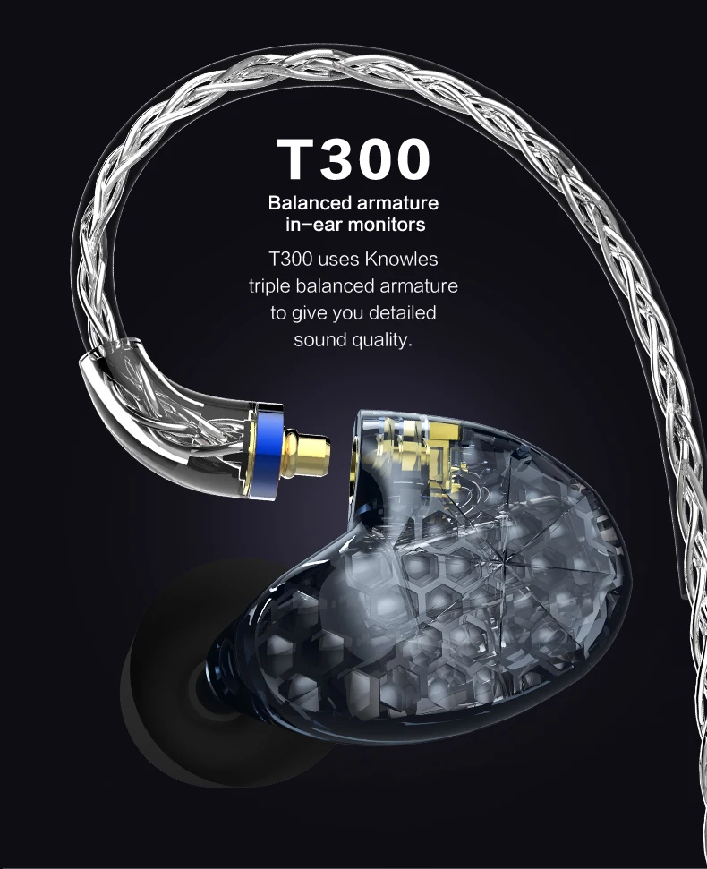 AUDIOSENSE T300 Pro 3 Ноулз сбалансированная арматура драйвер в ухо монитор с MMCX Detchable 8 нитей провода Переопределение качества звука