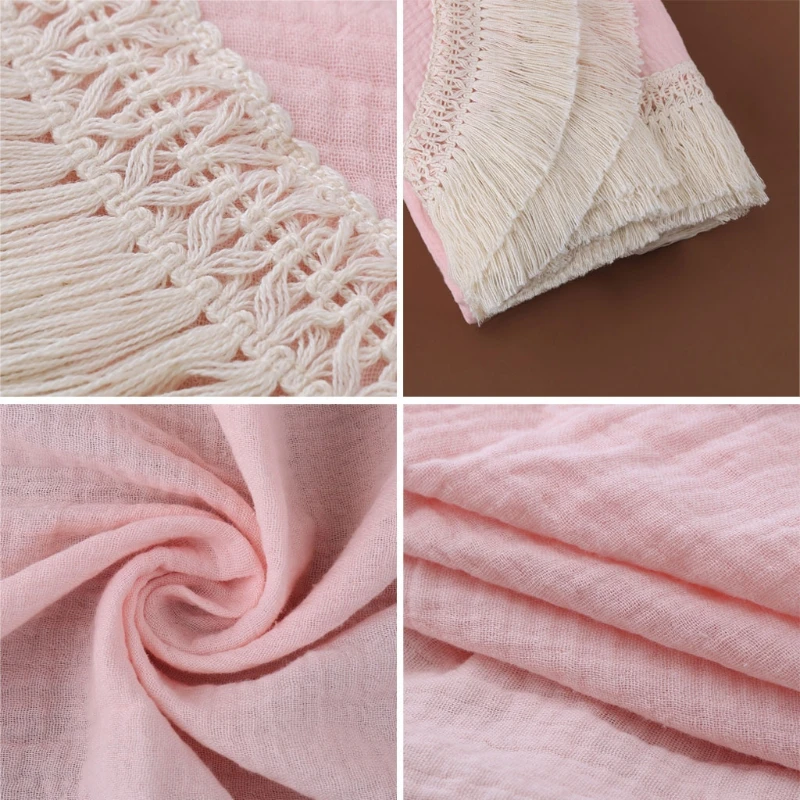 

Cotton Baby Blanket Fringe 2 Layer Newborn Tassel Blankets Swaddle Warp Bed Baby Photography Props Newborn Soft Absorbent