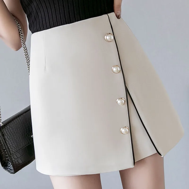 

Женская юбка-шорты с высокой талией, бежево-черная