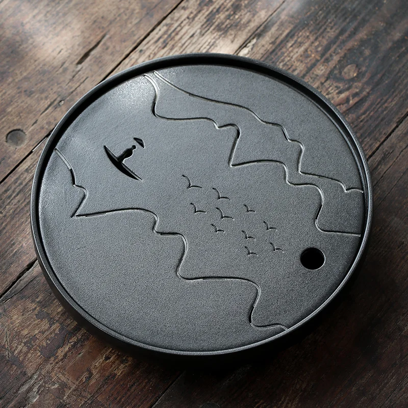 

Simple Ceramics Tea Tray Water Storage Drainage Dry Bubble Round Eco Friendly Tea Tray Japanese Style Bandeja Teaware DG50CP