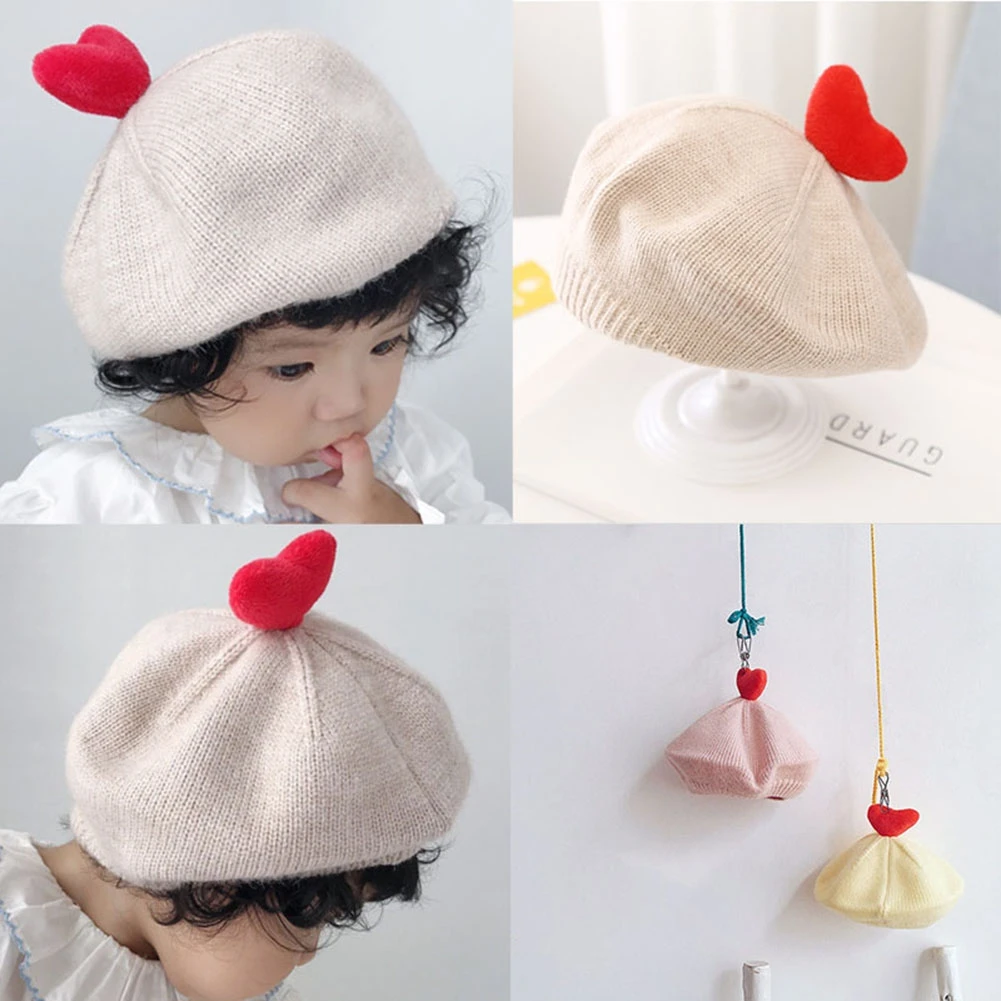 

Шапка берет для новорожденных зимняя однотонная вязаная шапка художника Love детская шапка реквизит для детской фотографии мальчик и девочк...