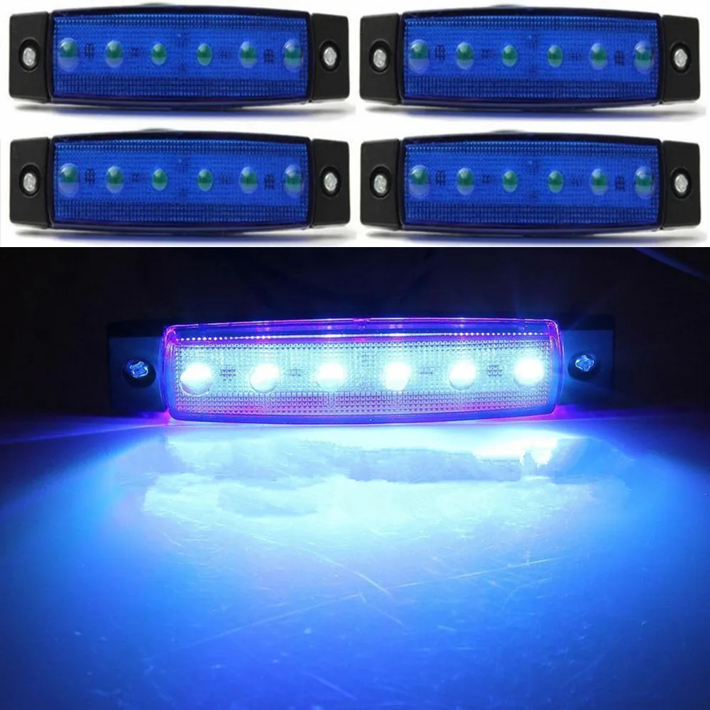 Синий DC 12V 24V 6LED боковой габаритный фонарь для прицепа грузовика лодки автобуса