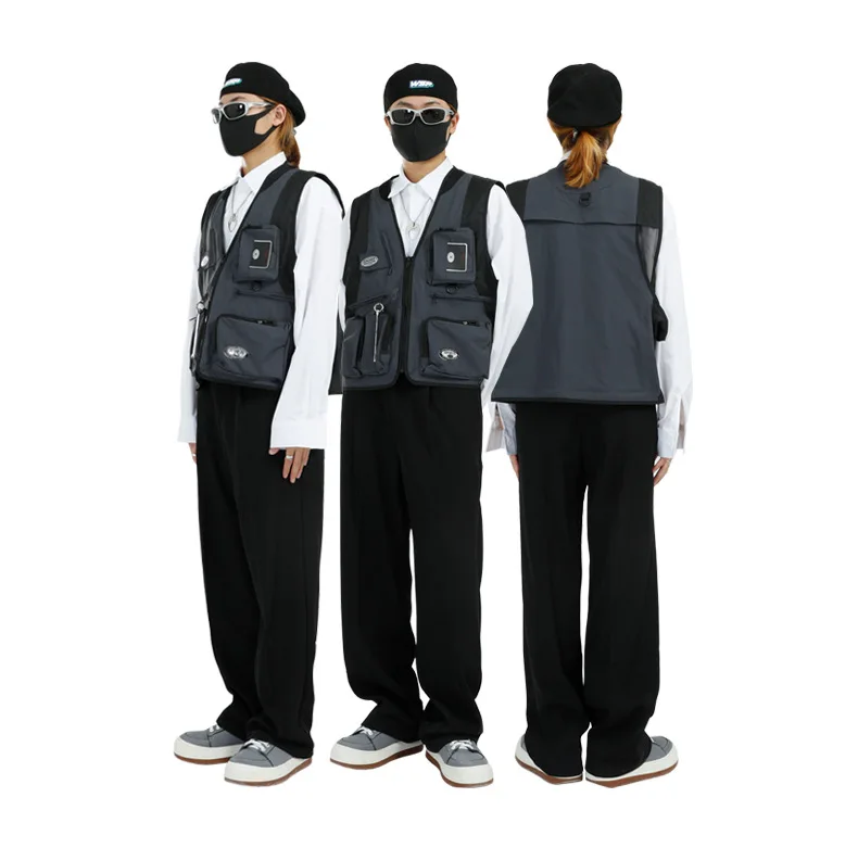 

Male Streetwear Fashion Hip Hop Waistcoat Coat Outerwear Men Retro Multi Pocket Tactics Tooling Vest Jacket