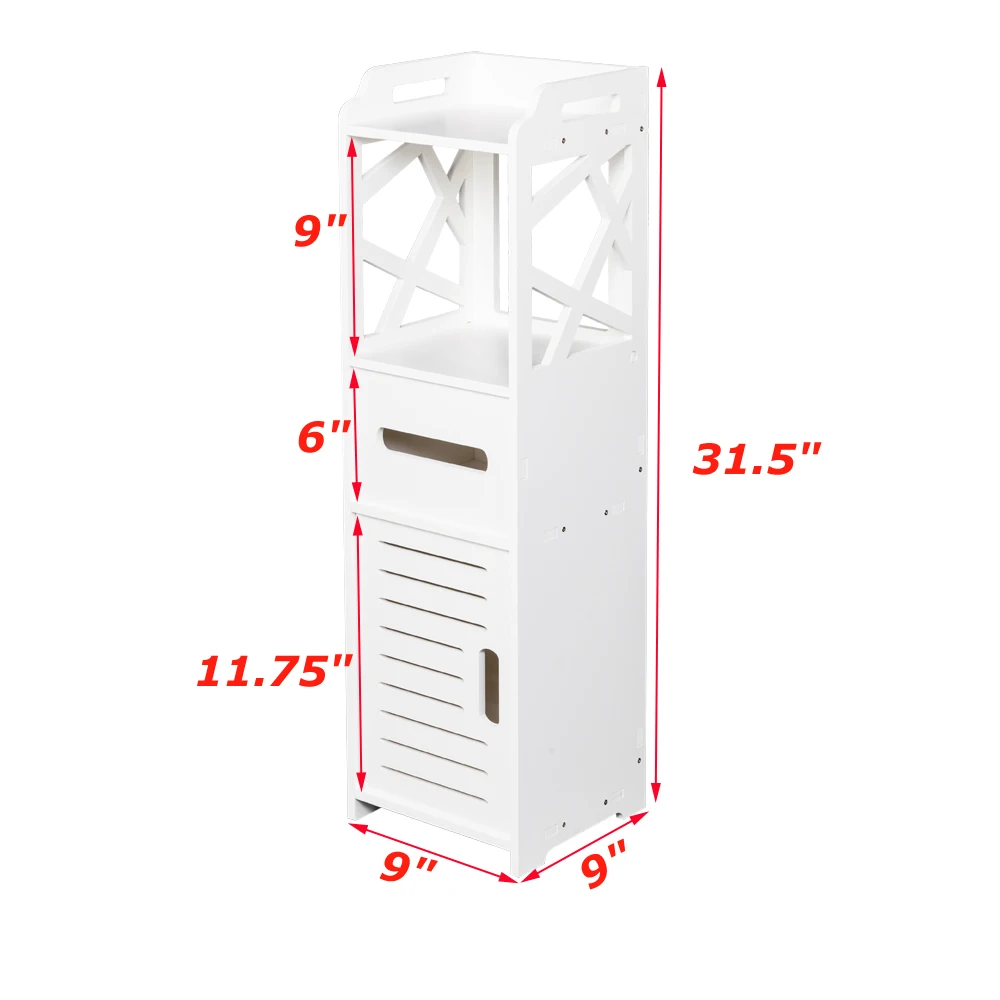 

3-tier Bathroom Cabinet with 2 Doors 23*23*80CM Toilet Furniture Cabinet Wood-Plastic Board Cupboard Shelf Tissue Storage Rack