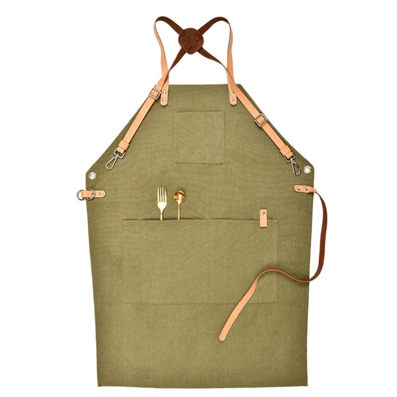 

Chef Apron-Cross Back Apron for Men Women with Adjustable Straps and Large Pockets Canvas (Gray/ArmyGreen)