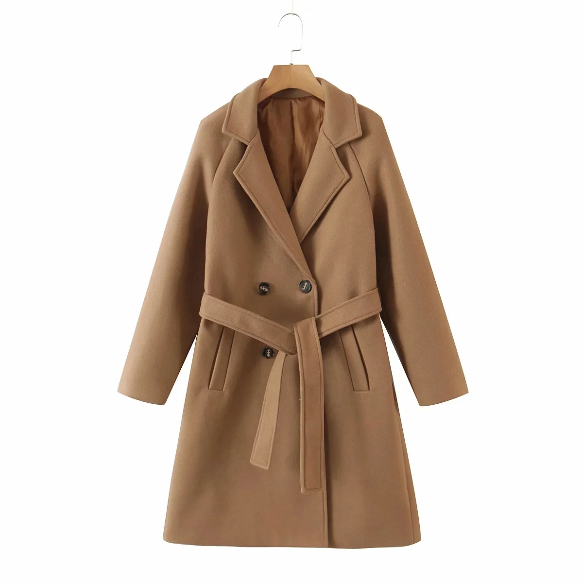 

Elegant Brown High Quality Women Wool Blends Slim With Sashes High Waist Warm Long Jacket Coat Office Lady Autumn Winter Ropa