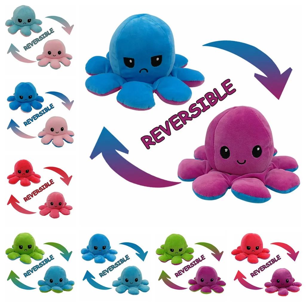Кукла Осьминог Pulpo двухсторонняя мультяшная плюшевая подушка супер мягкие куклы