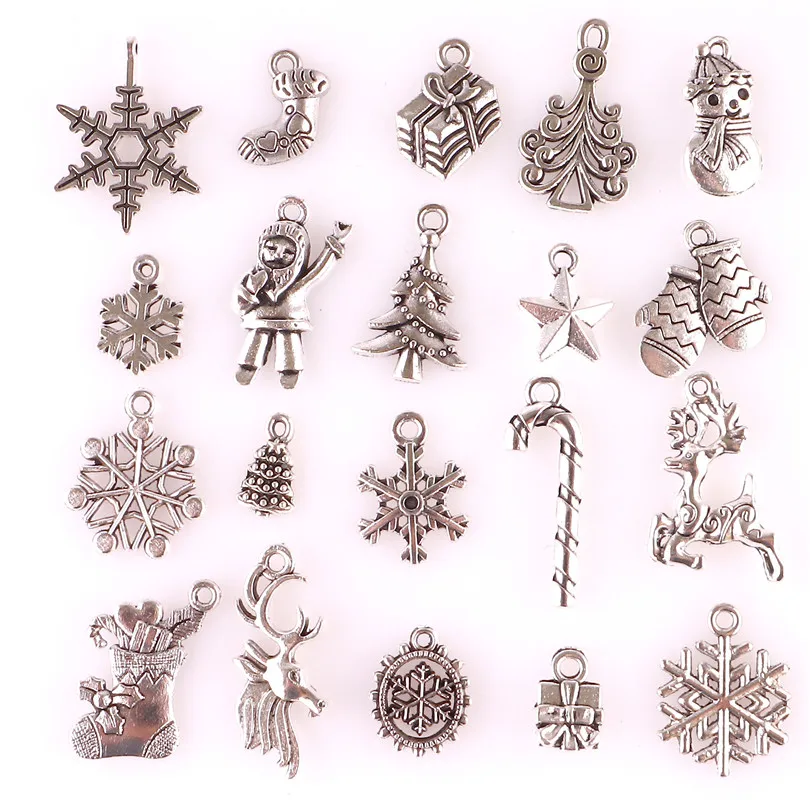 20 шт смешанный античный серебряный Рождественский ботинок Снеговик ботинки