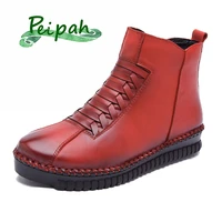 peipah handmade autumnwinter boots women genuine leather shoes woman ankle boots solid zip casual snow botas mujer female shoes