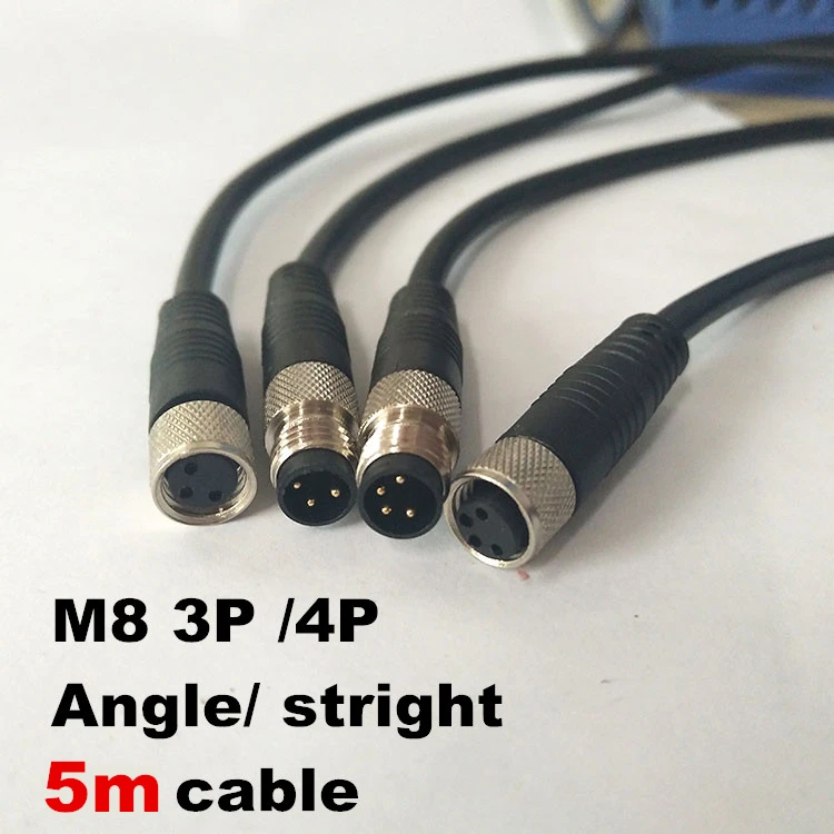 Водонепроницаемый штекер и гнездо 5 метров M8 3 4 контакта прямой/Угловой + м ПВХ