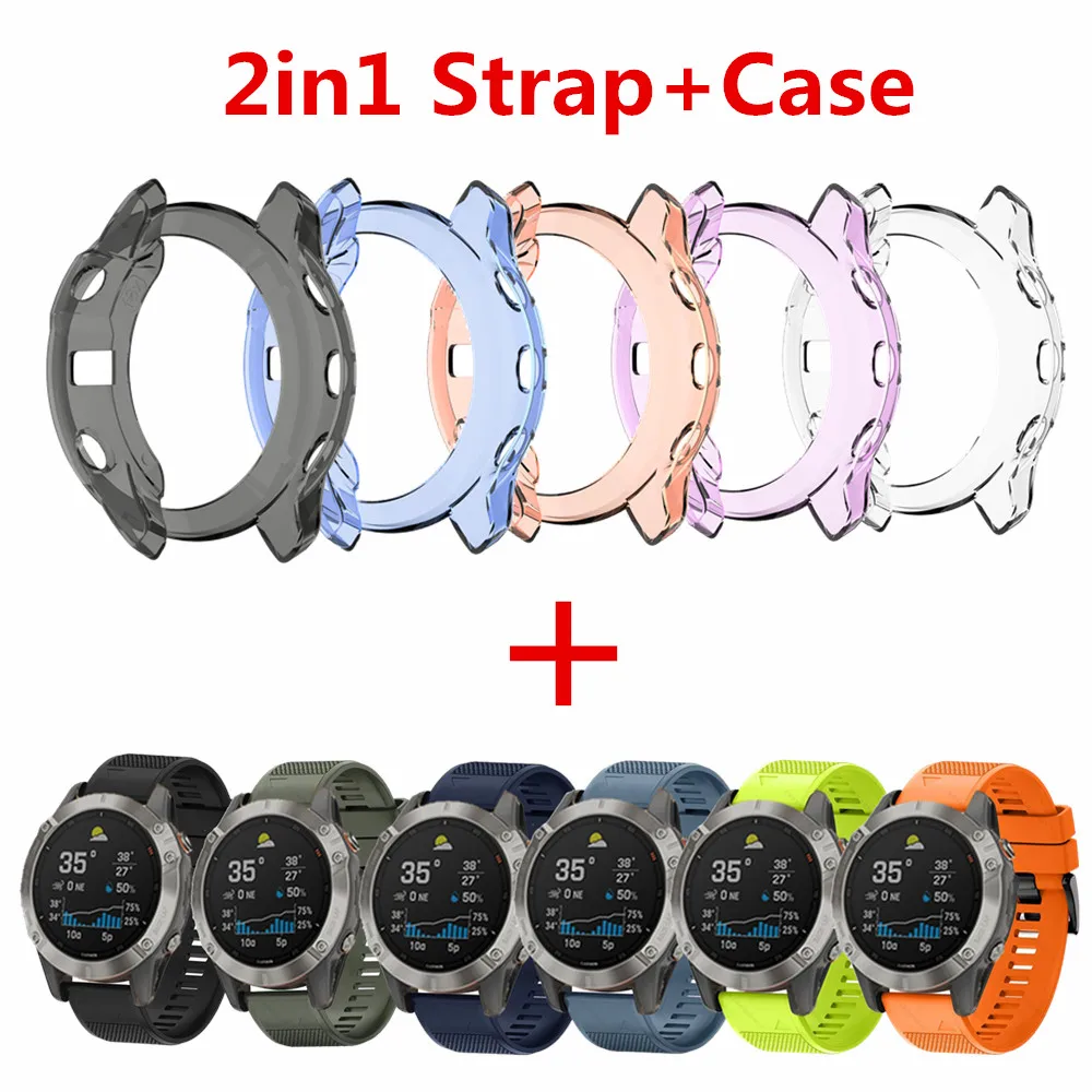 Ремешок на запястье 2 в 1 + чехол из ТПУ для смарт часов Garmin Fenix6S 6 6X защитный корпус