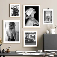 sexy girl luxury store car black white art canvas painting nordic fashion posters and prints wall pictures for living room decor