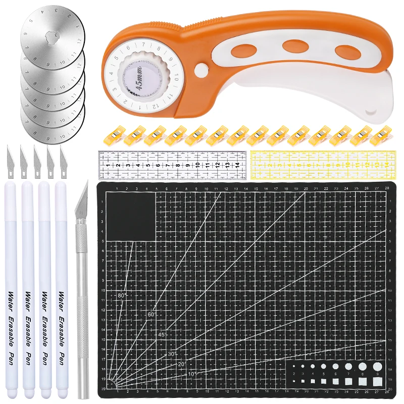 

Nonvor Rotary Cutter Tools Set With Cutting Mat Blades Patchwork Ruler Carving Knife Leather Sewing Kit Clips for Quilting DIY