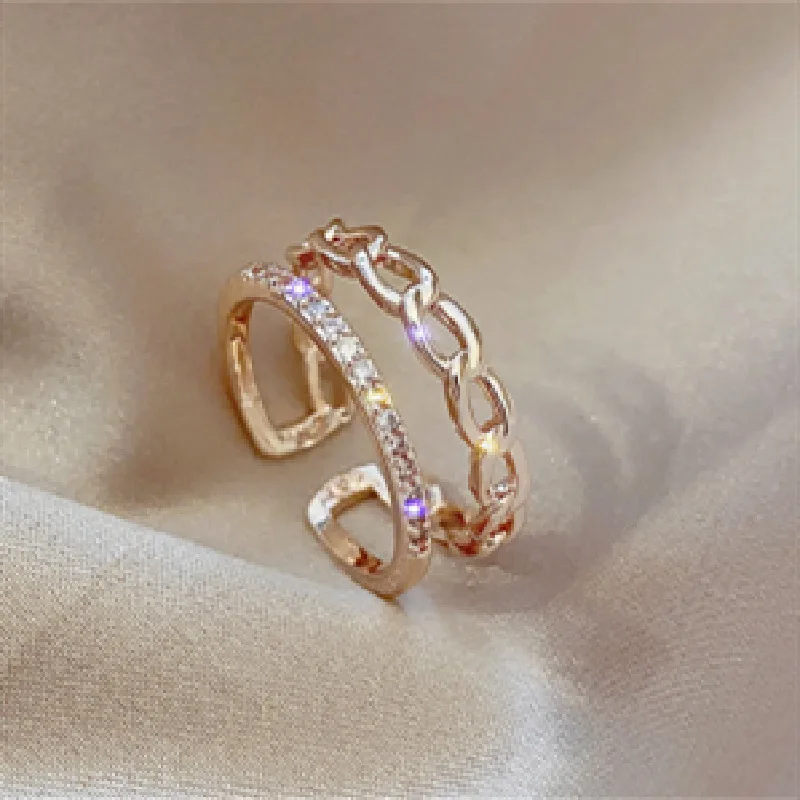

Korea Adjustable Wedding Chain Women Jewelry for Women 2021 Double Layer Vintage Opening Female Ring Diamond Rings Trend Fashion