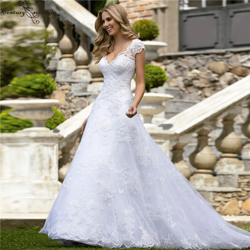 

Роскошные свадебные платья принцессы 2021, платье невесты с пиджаком, Кружевная аппликация, бисер, ТРАПЕЦИЕВИДНОЕ женское платье